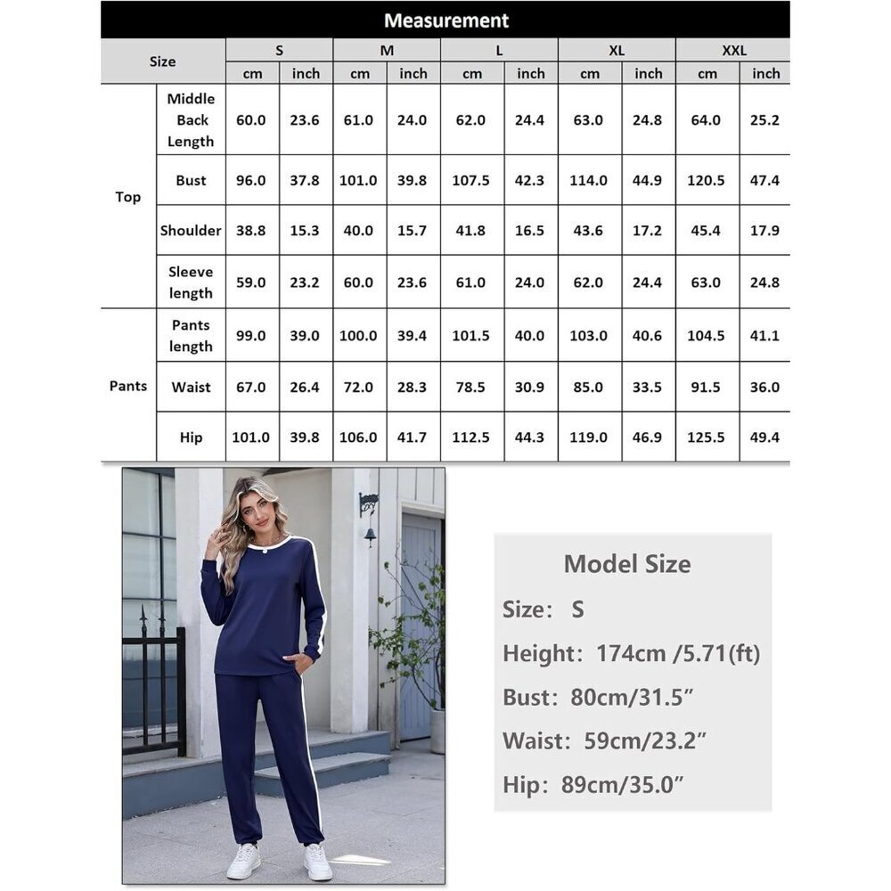 Women Long Sleeve Tracksuit 2 Piece Set Cotton Polyester Spandex Lounge - Picture 6 of 8
